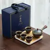 Infusor de Chá para Preguiçosos em Cerâmica Barro Preto Conjunto Automático de Chá Conjunto Pequeno Pote Portátil de Viagem com Alça Lateral Bandeja de Chá Chá Gongfu