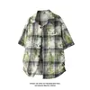 Camisa de Manga Corta a Cuadros Talla Grande Estilo Hong Kong Nuevo Estilo Coreano Moda Europea y Americana Retro Comercio Transfronterizo Comercio al por Mayor Ropa para Hombre