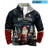 Aliexpress Transfronteiriço Estampa Digital de Natal Novo Outono e Inverno Moletom Masculino de Manga Comprida com Gola Alta e Meio Zíper com Gola de Veludo