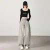 Tiro real jeans vintage azules de pierna ancha para mujer 2026 principios de otoño de cintura alta holgados estilo perezoso pierna recta pantalones hasta el suelo