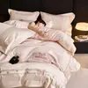Lujo Ligero Gama Alta 100 Algodón de Fibra Larga Juego de Cama de Cuatro Piezas Funda Nórdica Bordada de Gama Alta Sábana Bajera 100% Algodón Sábana Plana Ropa de Cama