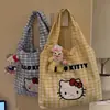 Bolso de hombro para niñas, bolso de mano de gran capacidad, alto valor estético, bolso versátil de lona con dibujos animados, lindo bolso de compras de Hello Kitty