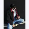 Chaqueta de cuadros con solapa de dos piezas falsas para hombre, primavera y otoño, nueva, holgada, exterior, patchwork, cuello, juvenil, moderna, casual, top