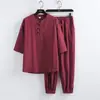 24 Verano Nuevo Transfronterizo Algodón y Lino Hebilla Traje Hanfu para Hombre Amazon Retro Talla Grande Casual Tang Suit para Hombre