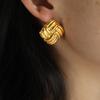 Pendientes de acero inoxidable con textura cuadrada y hebilla de oreja con giro personalizado de nicho de moda de alta calidad de estilo francés, venta al por mayor