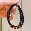 Pulseira Autêntica Estilo Vintage com Múltiplos Círculos de Calcedônia Vermelha Natural e Ágata Negra