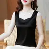 Colete Blazer de Cetim com Decote V Outono 2025 para Mulheres, Camiseta Simples que Cobre a Barriga, Top Camisola para Usar por Cima