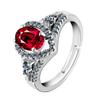 Nuevo Elegante Estilo Coreano Ovalado Rojo Rosa Diamante Simulado Turmalina Roja Conjunto Grupo Anillo Abierto Anillo para Mujer