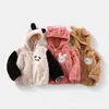 Jaqueta de Casa Infantil Cartoon Pelúcia Outono e Inverno Novo Estilo Bebê Fofo com Capuz e Zíper Forrada em Lã