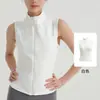 Nueva chaqueta de fitness sin mangas con cuello alto para mujer, chaleco cárdigan deportivo elástico ajustado con cremallera, top de yoga para verano