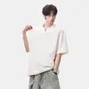 Camiseta de manga corta de diseño deconstruido estilo americano para hombre, estilo fino de verano, cuello en V pequeño, manga media, talla grande, holgada, top pullover resistente