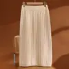 Saia de Tricô com Ponto Trançado Outono e Inverno 100% Lã Feminina Comprimento Médio Cintura Elástica Reta Casual Versátil Saia de Tricô com Ponto Trançado