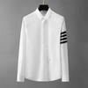 Camisa Masculina de Manga Longa com Tira Preta de Quatro Barras, Estilo de Negócios de Alta Qualidade, Versátil, Fresca e Bonita, Camisa Casual Sem Ferro