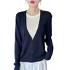 Suéter de Punto Suelto para Mujer 2026 Otoño/Invierno Nuevo, Lana Fina, Cuello Redondo, Diseño de Bloques de Color, Aspecto de Dos Piezas