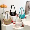 Bolsa plissada com laço feminino 2024 verão com costura de cor contrastante casual elegante bolsa de ombro