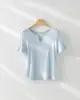 Camiseta de Manga Corta para Mujer Primavera/Verano 2026 de Lana Tencel, Cuello Pequeño, Corte Entallado, Ligera, Tratamiento Antibacteriano 5A