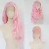 Peruca para mulheres, rosa claro, repartição livre, cabelo longo e cacheado, ondas grandes, natural, volumosa, moderna, europeia e americana, transfronteiriça, cobertura completa da cabeça