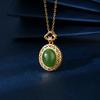 Collar con colgante de Jaspe Natural de Plata de Ley s925 para Mujer, Estilo Étnico Vintage, Moderno, Atmosférico, Oro Antiguo, Juego de Jade Hetian, Cadena