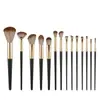 Conjunto de Pincéis de Maquiagem Green Cloud Black com 14 Peças para Estudantes, Pincéis Ultra Macios para Sombra, Base e Blush, Cerdas Macias