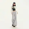 Pantalones casuales para mujer con pierna acampanada, cintura pequeña en V, estilo americano, hasta el suelo, plisados, pantalones largos grises de alta gama, pantalones cargo extralargos