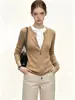 Cardigan Tricot Cinza com Listras Verticais, Zíper Duplo, Versátil, para Mulheres, Início do Outono, Preguiçoso, Retrô, Camada Versátil, Manga Longa
