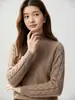 Nuevo Suéter de Cashmere Tejido en Cable de Cuello Medio Alto para Mujer, Suéter Grueso de Manga Larga, Ropa Base de Punto para Mujer