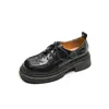 Zapatos de plataforma retro franceses de cuero completo con cordones casuales de tacón grueso de una sola capa usables en las cuatro estaciones estilo romano cómodos de piel de oveja para mujer