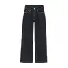 Conjunto de Traje Estilo Vaquero con Solapa Retro y Cremallera Transfronterizo para Mujer Conjunto de Dos Piezas: Top Corto de Manga Larga con Cremallera y Pantalones Largos de Pierna Ancha de Cintura Baja