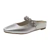 Sandalias al por mayor: zapatillas de media caña plateadas de estilo francés para mujer con un aumento de altura interno de 3 cm, adecuadas para uso en exteriores, estilo de hadas para primavera y verano