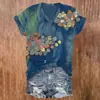 Blusas de manga corta para mujer transfronterizas, camisetas de cuello en V para mujer con diseño estilo chino y estampados florales, impresión 3D, disponibles para venta al por mayor a partir de una pieza