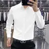 Camisa de Manga Larga Elástica Resistente a las Arrugas, de Angora Rojo de Gama Alta, No Requiere Planchado, Estilo Nuevo de Lujo Ligero, Camisa Casual de Negocios Ajustada