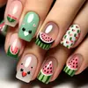 Adesivo de Manicure Quadrado Europeu de Comprimento Médio Estilo Ano Novo Moda Primavera e Verão Novo Estilo Adesivo de Unha Cor Verde