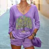 Camiseta de manga larga con cuello en V para mujer, europea y americana, transfronteriza, con diseño de estampado digital, estilo suelto y casual, nueva colección de primavera
