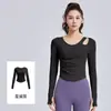 Estilo Novo Outono e Inverno Ombro Assimétrico Vazado Roupas de Yoga Manga Longa Slim Fit Fitness Plissado Pilates Tops Esportivos para Mulheres