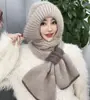 Novo cachecol de veludo de esquilo versátil de malha dupla, chapéu de neve tudo em um, chapéu de lã forrado com lã, fivela, proteção para orelhas, chapéu de malha