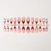 Uñas postizas rojas de otoño e invierno de venta caliente transfronteriza, estilo francés, 3D en relieve, forma de almendra, con pequeñas cuentas de acero, piezas de arte de uñas terminadas al por mayor