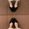 Sapatos de Salto Anabela Elegantes de Camurça Bico Fino Femininos 2026 Primavera/Outono Salto Alto Laço Sapatos para o Dia a Dia/Noite