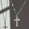 Nuevo Collar de Cadena de Suéter con Cruz de Pedrería Estilo Europeo y Americano Transfronterizo para Mujer, Cadena de Sudadera de Lujo Ligero, Cadena Sencilla y Versátil para Clavícula