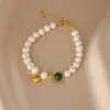 Pulseira de Pérola Natural para Mulheres, Pulseira de Jaspe Simples e Versátil, Nova Pulseira com Pingente de Saco da Sorte Estilo Chinês Nacional Venda por Atacado