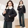 Casaco feminino acolchoado de algodão, curto, inverno, novo, estilo ocidental, estilo chinês, acolchoado de algodão, com costura de laço e gola virada, casaco feminino, feminino, contraste, acolchoado de algodão