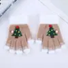 Luvas de Lã Tricotadas Fofas Coloridas com Pom-Pom para Árvore de Natal para Mulheres, Luvas de Inverno Quentes Anticongelantes para Tela de Toque