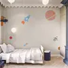 Tela de pared moderna minimalista para habitación infantil Planeta de dibujos animados cohete Tela de pared fondo de dormitorio para niño papel tapiz papel tapiz de jardín de infantes