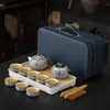 Conjunto de chá portátil para viagem com padrão de lótus, conjunto de bule e xícaras de chá Kung Fu para carro ao ar livre, caixa de presente para armazenamento, presente corporativo