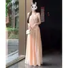 Vestido de Tirantes Blanco Luna Rosa Estilo Francés para Primer Amor para Mujer, Vestido Largo de Hada con Cintura Fruncida para Vacaciones de Verano en la Costa