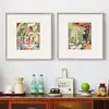 Ventana Verde Tonos Cálidos, Arte de Pared para Sala de Estar Estilo Bauhaus de Mediados de Siglo, Pared de Fondo para Sofá, Mural Decorativo de Alta Gama para Comedor