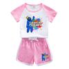 Traje de verano de Rainbow Friends para niños y niñas 2023 nuevo conjunto de dos piezas de algodón de dibujos animados para niños de manga corta y shorts delgados