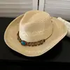 Sombrero de Vaquero Occidental de Paja Estilo Étnico Retro para Mujer, Sesión de Fotos de Verano, Vacaciones de Viaje, Sombrero de Paja de Ala Ancha, Sombrero para el Sol