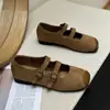 Zapatos Mary Jane Cuadrados de Gamuza Patchwork Estilo Francés para Mujer, Novedad 2026 Principios de Primavera de Suela Plana con Forro Polar y Hebilla Añadidos, Estilo de Noche