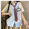 Uniforme jk japonés estilo universitario holgado versátil chic camisa a rayas camisa de manga corta para mujer verano nuevo top