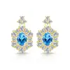 Brilho ao vivo venda quente brincos de imitação de gema colorida prata S925 brincos de tarraxa cor de ovo de pombo brincos de imitação de luxo formato de ovo Moissanite joias